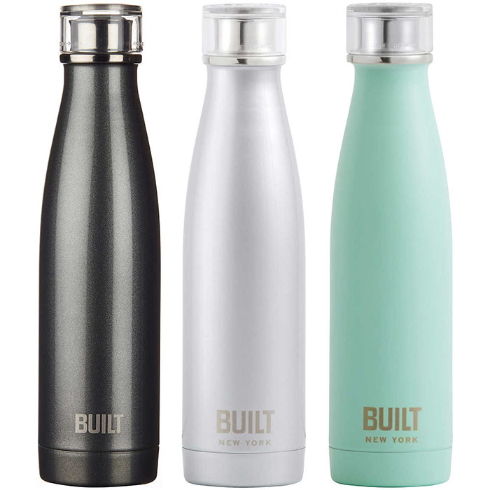 BUILT Perfect Seal Stainless Steel 17 oz Water Bottle, 3 Pack