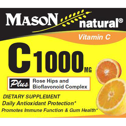 Vitamin C 1000 mg with Rose Hips & Bioflavonoid Complex, 60 Tablets, Mason Natural