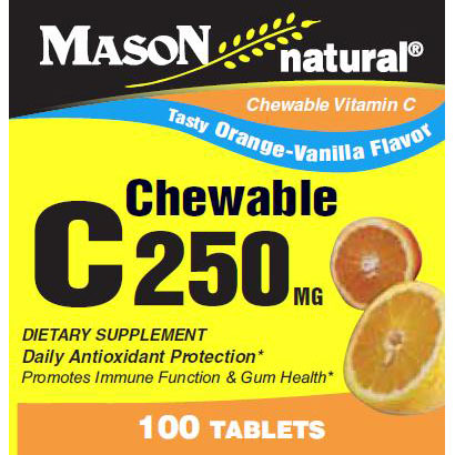 Chewable Vitamin C 250 mg, Orange Flavor, 100 Tablets, Mason Natural