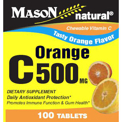 Mason Natural Chewable Vitamin C 500 mg, Orange Flavor, 100 Tablets, Mason Natural