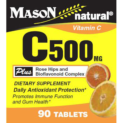 Vitamin C 500 mg with Rose Hips & Bioflavonoid Complex, 90 Tablets, Mason Natural