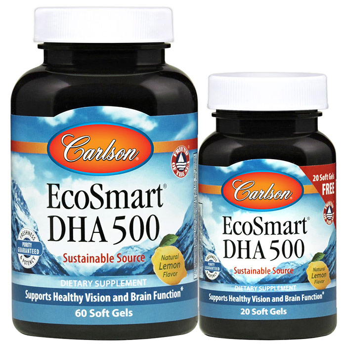 EcoSmart DHA 500, Natural Lemon Flavor, 60+20 Softgels, Carlson Labs