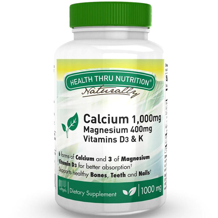 Calcium 1000 mg Magnesium 400 mg with Vitamin D3 & K, 90 Softgels, Health Thru Nutrition