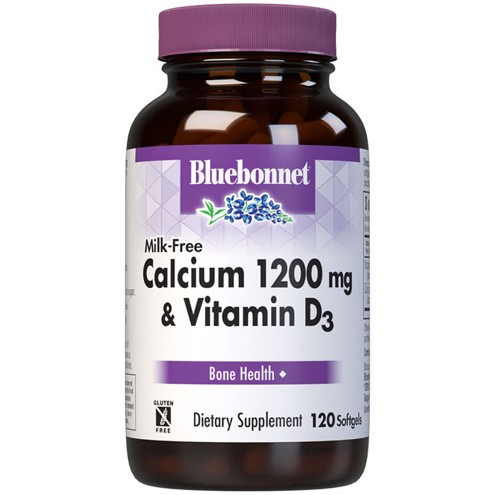 Calcium 1200 mg Plus Vitamin D3, Milk Free, 120 Softgels, Bluebonnet Nutrition