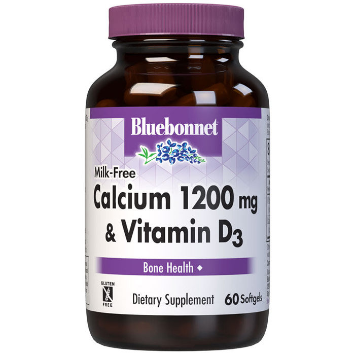 Calcium 1200 mg Plus Vitamin D3, Milk Free, 60 Softgels, Bluebonnet Nutrition