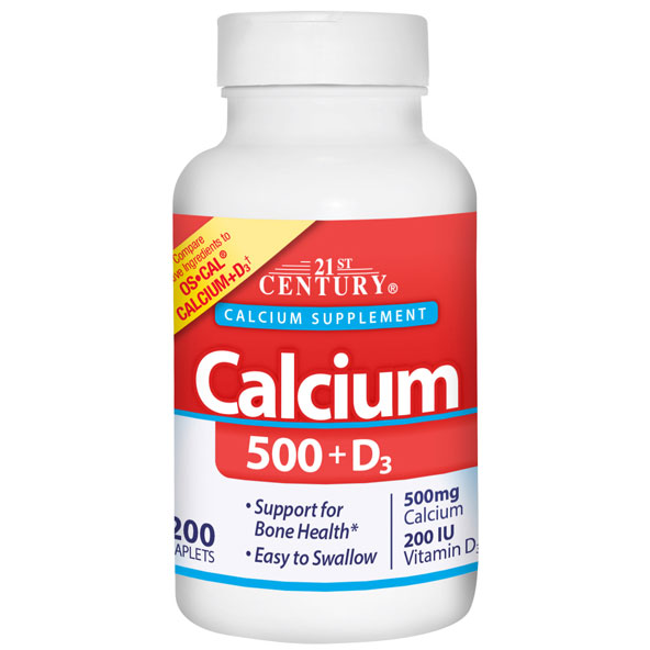 Calcium 500 + D Oyster Shell 200 Tablets, 21st Century Health Care