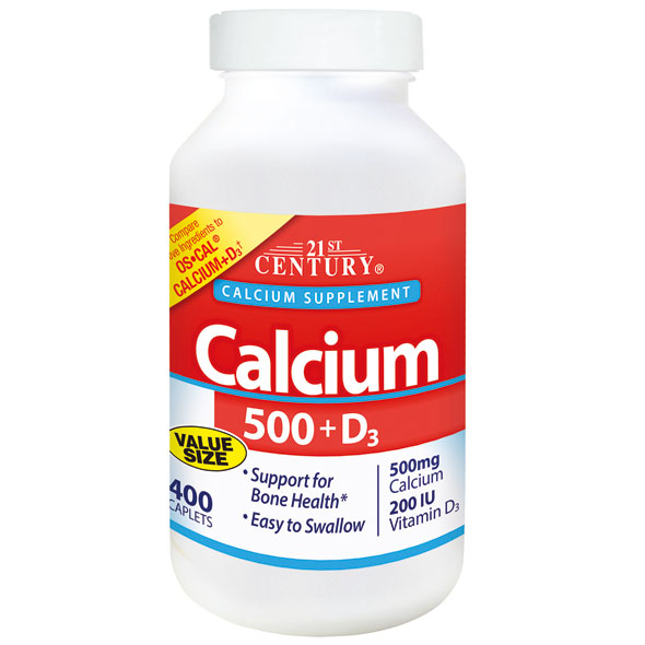Calcium 500 + D3 Oyster Shell, Value Size, 400 Caplets, 21st Century Health Care