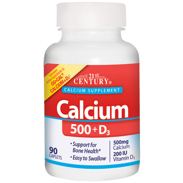 Calcium 500 + D3, 90 Caplets, 21st Century HealthCare