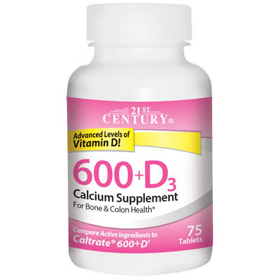 Calcium 600 + D3, 75 Tablets, 21st Century Health Care