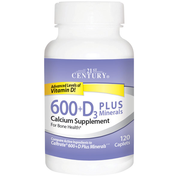 Calcium 600 + D3 Plus Minerals, 120 Caplets, 21st Century HealthCare