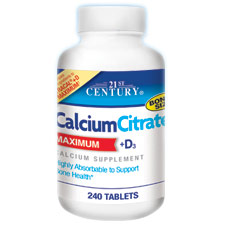 Calcium Citrate + D3 Maximum, Bonus Size, 240 Tablets, 21st Century HealthCare