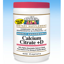 Calcium Citrate + D Maximum, 400 Caplets, 21st Century Health Care