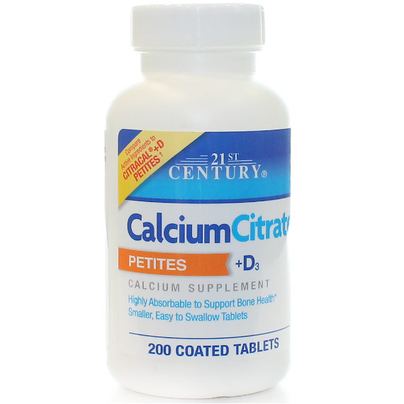 Calcium Citrate Petites + D3, 200 Coated Tablets, 21st Century HealthCare
