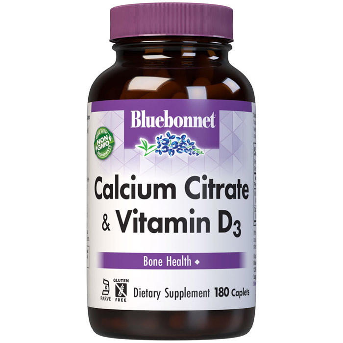 Calcium Citrate Plus Vitamin D3, 180 Caplets, Bluebonnet Nutrition