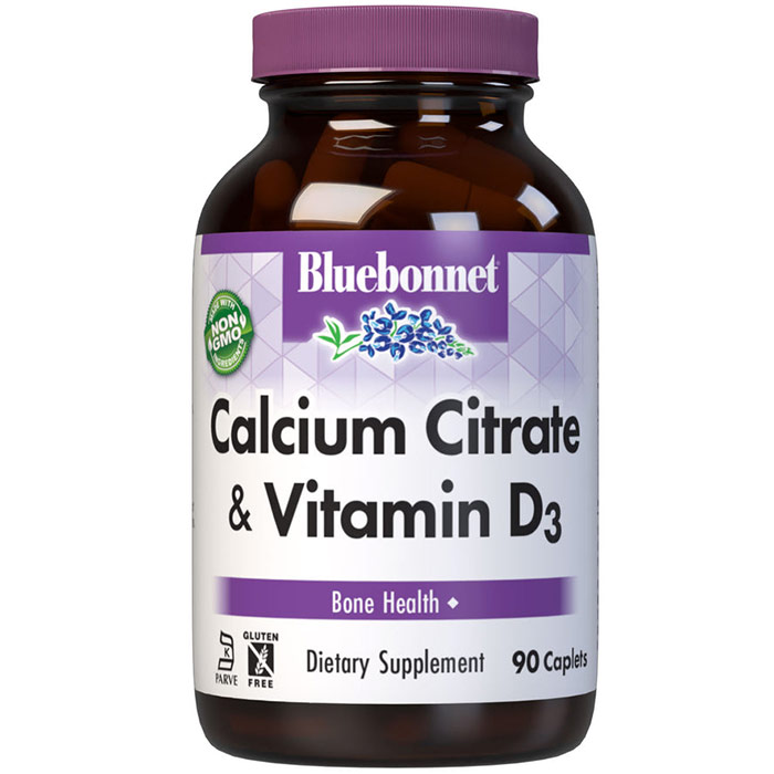 Calcium Citrate Plus Vitamin D3, 90 Caplets, Bluebonnet Nutrition