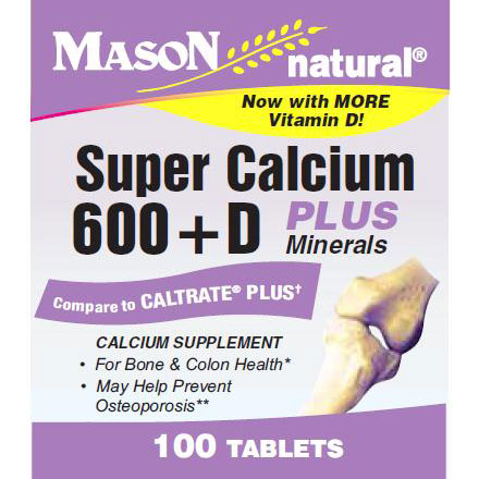 Super Calcium 600 mg + D Plus Minerals, 100 Tablets, Mason Natural
