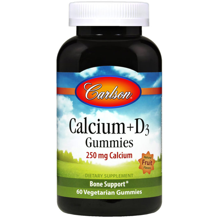 Calcium + D3 Gummies Chewable - Natural Fruit Flavors, 60 Gummies, Carlson Labs