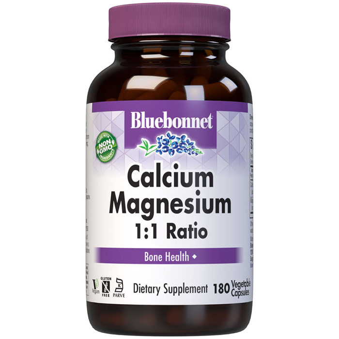 Calcium Magnesium 1:1 Ratio, 180 Vcaps, Bluebonnet Nutrition