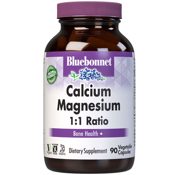 Calcium Magnesium 1:1 Ratio, 90 Vcaps, Bluebonnet Nutrition