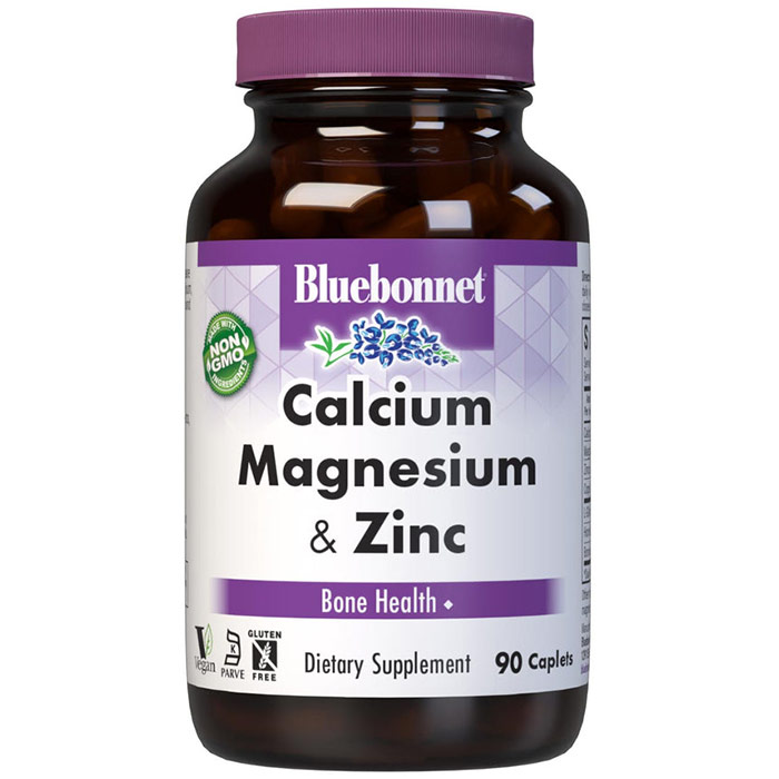 Calcium Magnesium Plus Zinc, 90 Caplets, Bluebonnet Nutrition