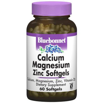 Calcium Magnesium Zinc Plus Vitamin D3, 60 Softgels, Bluebonnet Nutrition