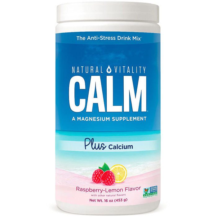 Natural Calm Plus Calcium Drink Mix - Raspberry Lemon, 16 oz, Natural Vitality