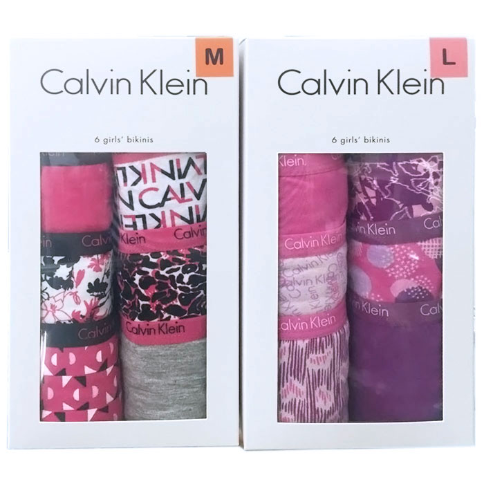 Calvin Klein Cotton Stretch Girls Bikinis, Assorted Colors, 6 Pack