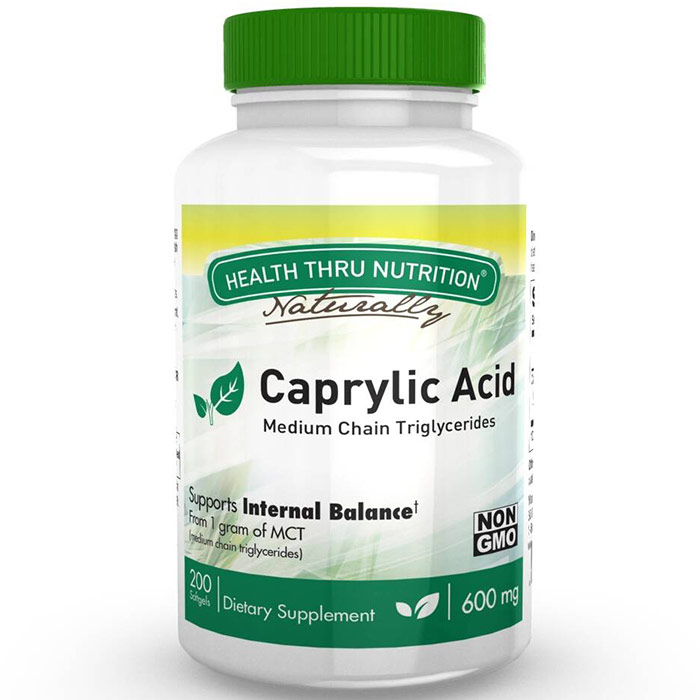 Caprylic Acid 600 mg, Value Size, 200 Softgels, Health Thru Nutrition