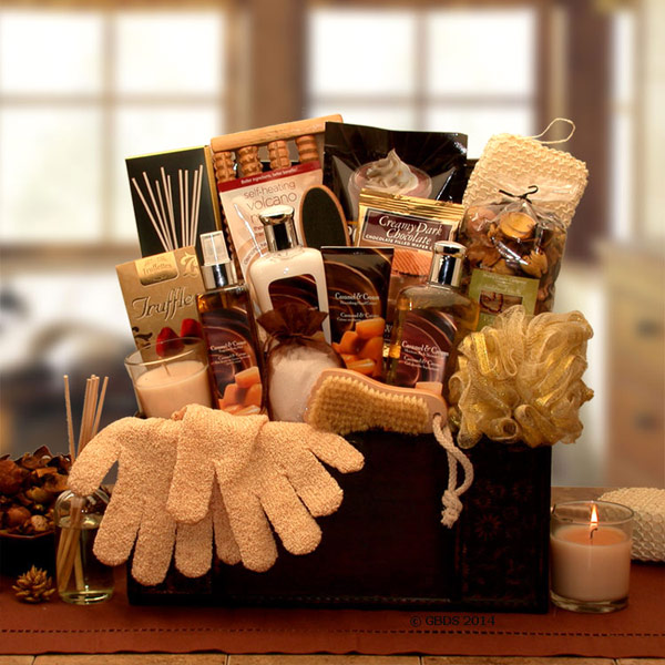 Caramel Spa Treasures Gift Chest, Elegant Gift Baskets Online