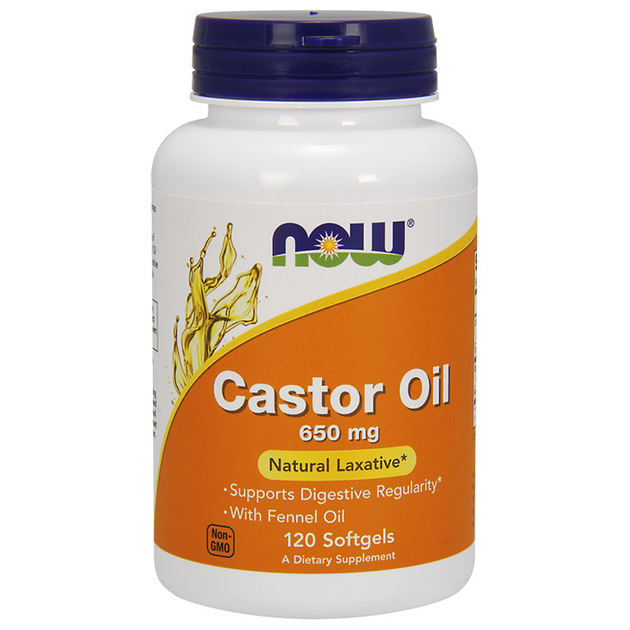 NOW Foods Castor Oil 650 mg, Dietary Supplement, 120 Softgels, NOW Foods