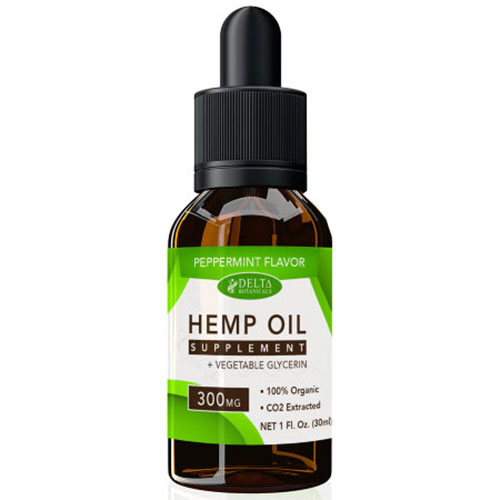 CBD E-Liquid Vape Oil 300 mg, Hemp Oil Supplement, Peppermint Flavor, 30 ml, Delta Botanicals