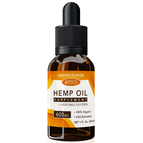 CBD E-Liquid Vape Oil 600 mg, Hemp Oil Supplement, Mango Flavor, 30 ml, Delta Botanicals