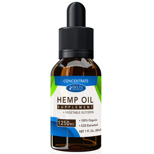 CBD E-Liquid Vape Oil Concentrate 1250 mg, Hemp Oil Supplement, 30 ml, Delta Botanicals