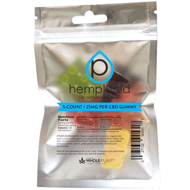 CBD Gummies 25 mg, 5 Count, Hemplucid