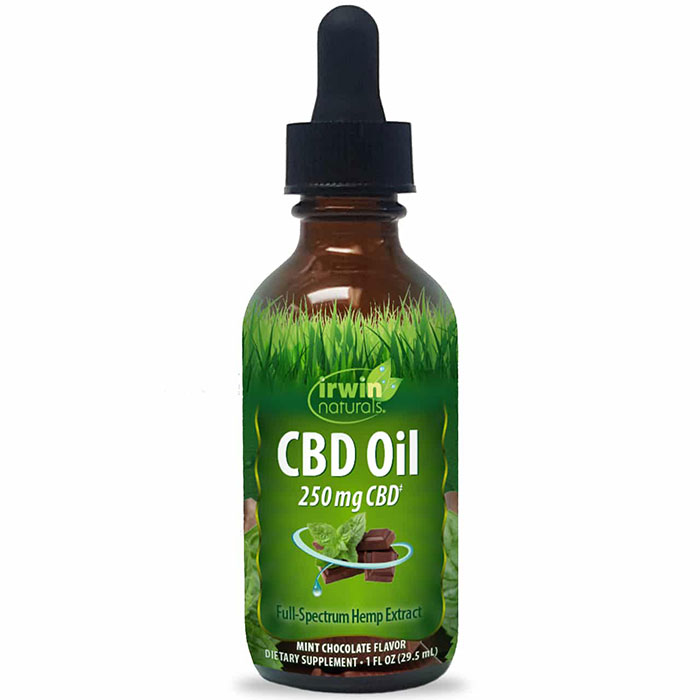 CBD Oil Drops - Mint Chocolate Flavor, 250 mg CBD, 1 oz, Irwin Naturals