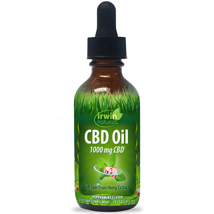 CBD Oil Drops - Peppermint Flavor, 1000 mg CBD, 1 oz, Irwin Naturals