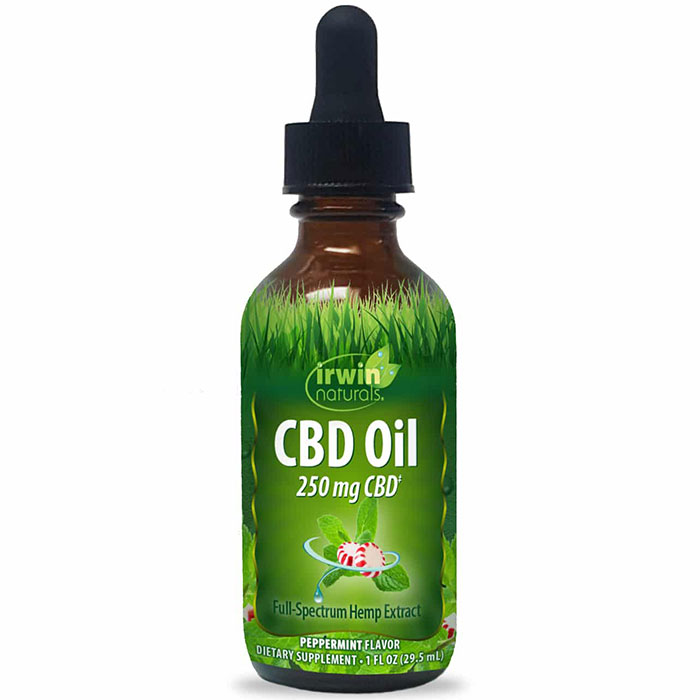 CBD Oil Drops - Peppermint Flavor, 250 mg CBD, 1 oz, Irwin Naturals
