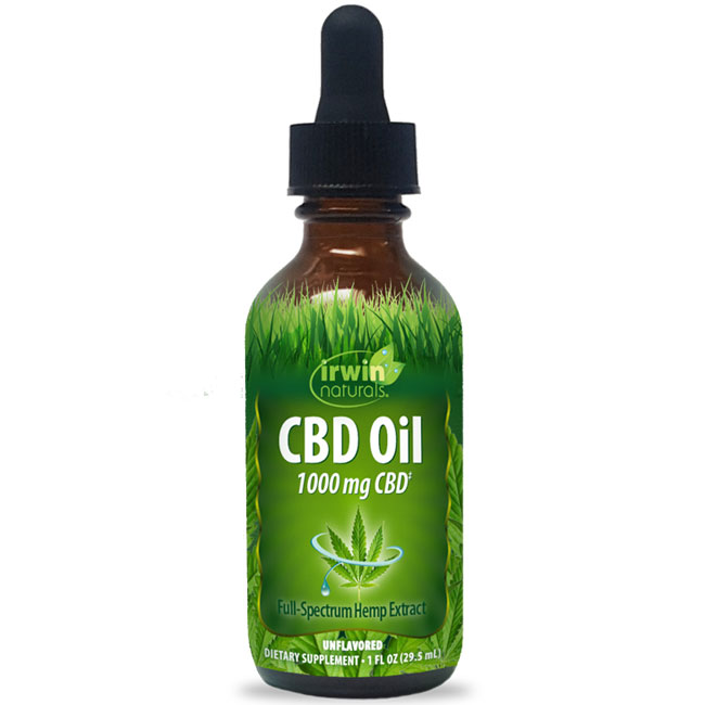 CBD Oil Drops - Unflavored, 1000 mg CBD, 1 oz, Irwin Naturals