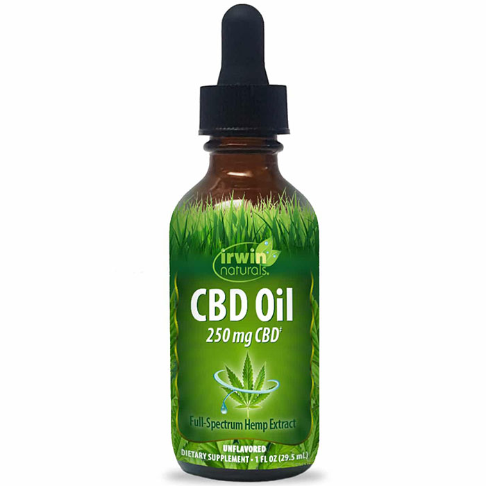CBD Oil Drops - Unflavored, 250 mg CBD, 1 oz, Irwin Naturals