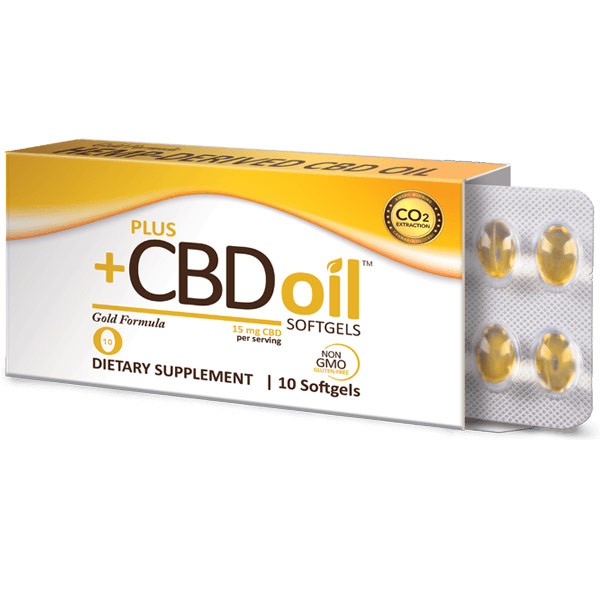 CBD Oil Gold Formula 15 mg, 10 Softgels, PlusCBD Oil