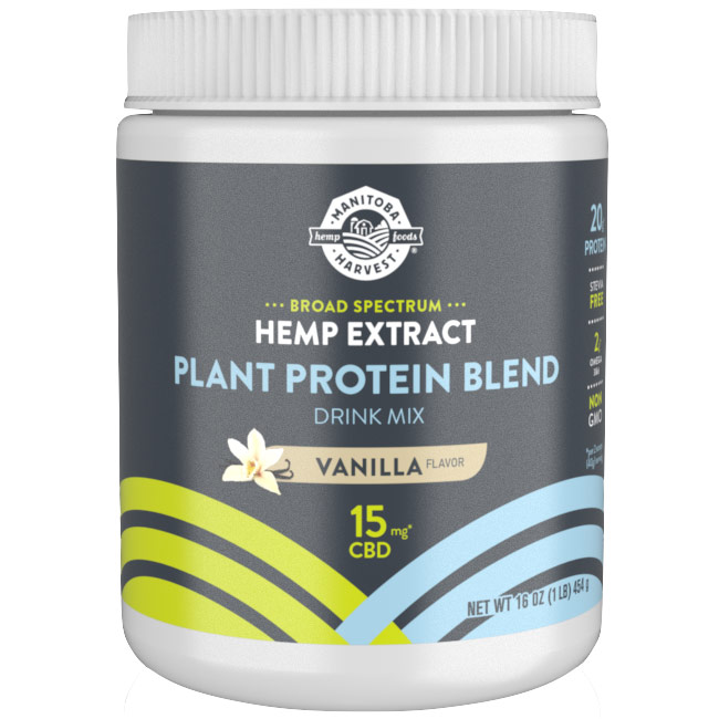 Broad Spectrum Hemp Extract CBD Plant Protein Blend Drink Mix, Vanilla, 16 oz, Manitoba Harvest Hemp Foods