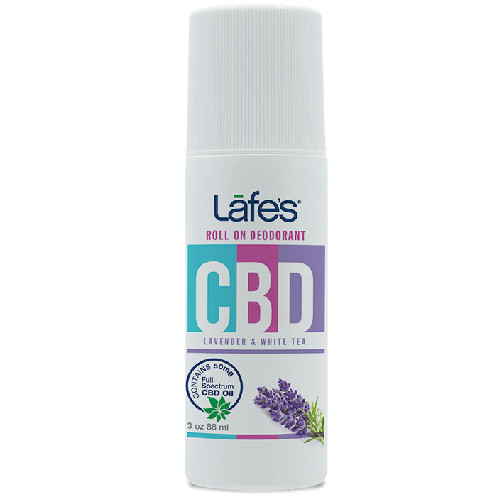 CBD Roll On Deodorant - Lavender & White Tea, 3 oz, Lafes Natural BodyCare