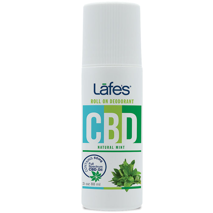 CBD Roll On Deodorant - Natural Mint, 3 oz, Lafes Natural BodyCare
