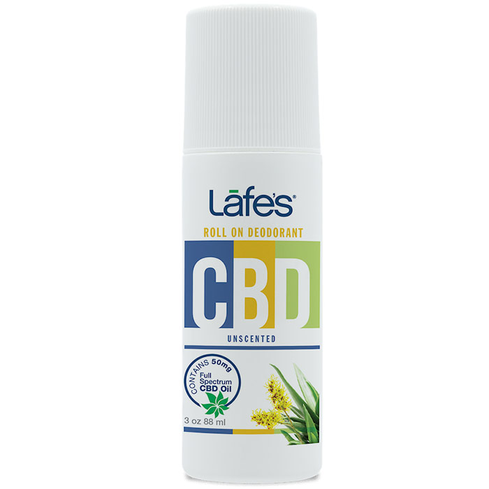 CBD Roll On Deodorant - Unscented, 3 oz, Lafes Natural BodyCare