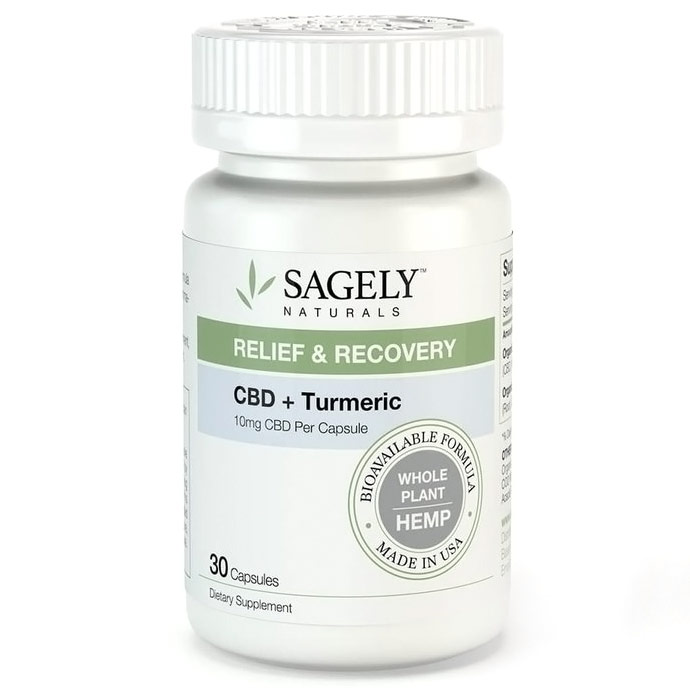 CBD + Turmeric, Relief & Recovery, 30 Capsules, Sagely Naturals