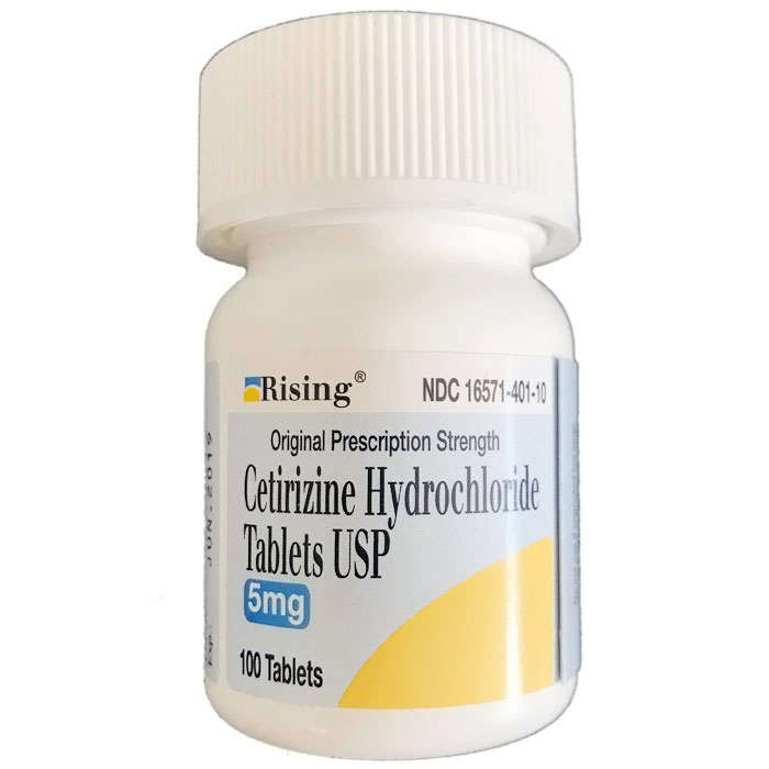 Cetirizine Hydrochloride 5 mg, Generic Zyrtec, 100 Tablets, Rising Pharma