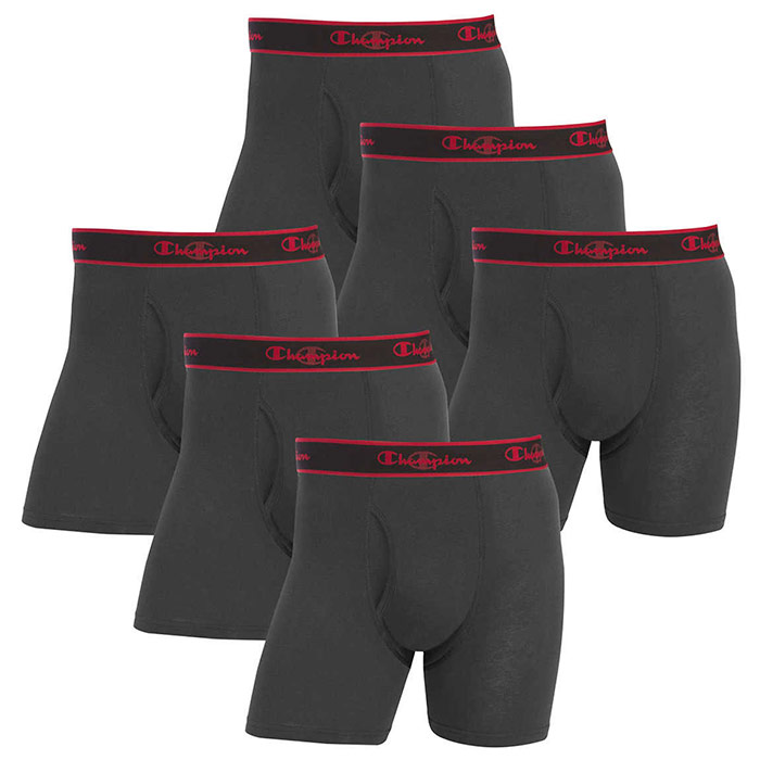 Champion Mens Boxer Brief, Black, 6 Pack