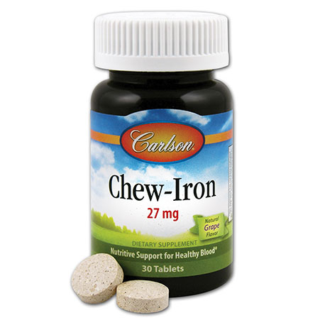 Chew-Iron 27 mg, Natural Grape Flavor, 60 Chewable Tablets, Carlson Labs