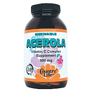 Chewable Acerola C 500 mg Complex 90 Wafers, Country Life