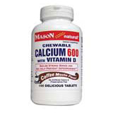 Chewable Calcium 600 with Vitamin D, Coffee Mocha Flavor, 100 Tablets, Mason Natural